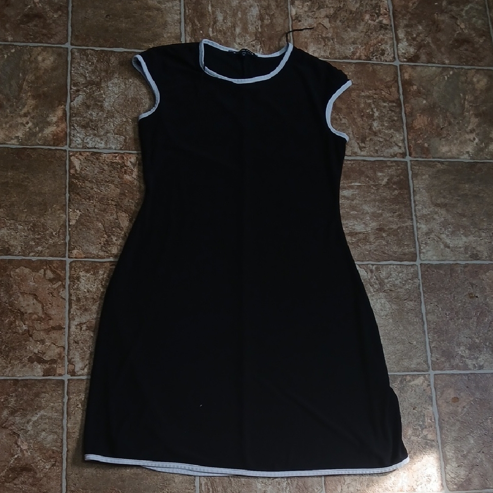 NWT Nik And Nash Black Mini Dress with White Trim - Sleeveless Crewneck